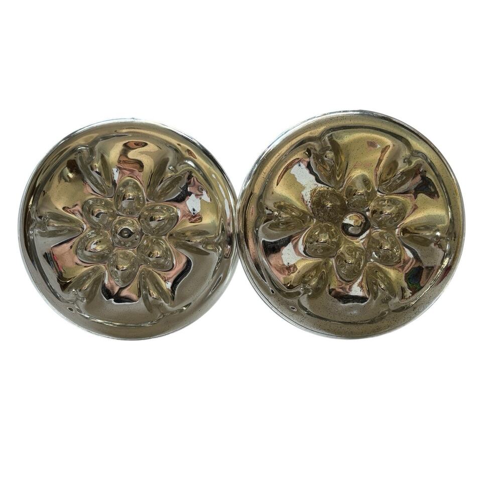 Antique Victorian Mercury Glass Floral Design Pair Of Two Curtain Tiebacks